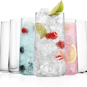 BENETI Modern Tall Drinking Glasses Set of 6 | Handmade In Europe | 18oz Premium Highball Crystal Glass Cups for Water and Juice