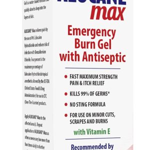 Alocane Emergency Burn Gel, 4% Lidocaine Maximum Strength Fast Pain and Itch Relief for Minor Burns, Sunburn, Kitchen, Radiation, Chemical, First Degree Burns, First Aid Treatment Burn Care 2.5 Fl Oz