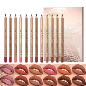 12 Colors Slim Lip Liner Pencil Set, Longwear Smooth Lip Pencil Creamy Lip Liner Matte Lipstick Premium Waterproof Lip Pen, High Pigmented Natural Lip Makeup