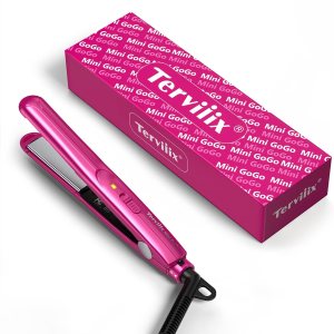 Terviiix Mini Flat Iron for Travel, 1/2” Small Hair Straightener for Short Hair/Bangs, 0.5” Portable Ceramic Straightening Irons, Dual Voltage, Pouch Included, Compact Size, Pink