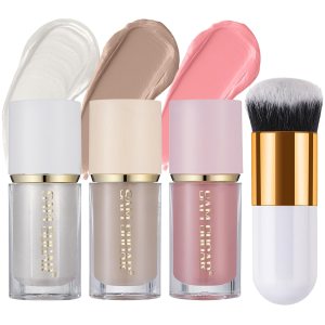 Liquid Contour Stick Trio, 3 Pack Bronzer Blush Highlighter Face Makeup Kit with Brush for Create a Natural Lightweight Look, Long Lasting Matte Face Beauty Wand for All Skin Tone (#01, 06, 11)