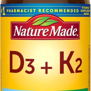 Nature Made Vitamin D3 K2, 5000 IU (125 mcg) Vitamin D, Dietary Supplement for Bone, Teeth, Muscle and Immune Health Support, 30 Softgels, 30 Day Supply