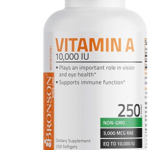 Bronson Vitamin A 10,000 IU Premium Non-GMO Formula Supports Healthy Vision & Immune System and Healthy Growth & Reproduction, 250 Softgels