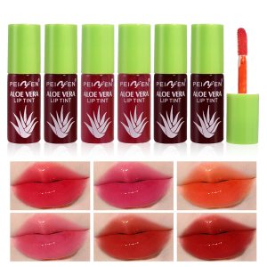 6 Colors Aloe Vera Lip Tint Stain Set Water Tint Tinta Para Labios Matte Mini liquid Lipstick Multi-Use Lip and Cheek Tint Plump Lip Gloss for Women Lip Makeup