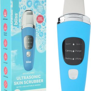 Bliss Skin Scrubber Face Spatula – Ultrasonic Blackhead Remover Scraper – Facial Scrubber Pore Extractor Tool with 4 Modes, Light Blue