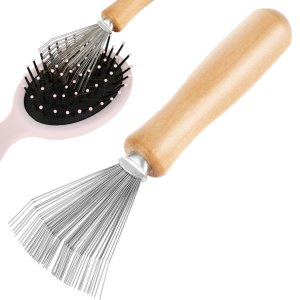 Hair Brush Cleaner Tool, Comb Cleaning Brush Rake Design Brush Cleaner Wooden Handle Hair Remover Mini Hair Instrument for Removing Hairs Dust Dirt Lint Home Salon