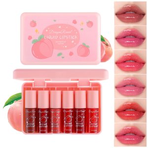 6 Colors Lip Tint Stain Korean Lip Gloss,Mini Liquid Lipstick Moisturizing Lip Color,Multi-use Lip and Cheek Tint,Natural High Pigment, Long-Lasting, Vivid Color for Women,Peach