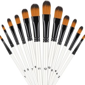 12 Pcs Filbert Paint Brush Set for Acrylic Painting, Flat Tip Watercolor Gouache Artist Brush Professional Painting Kits with Nylon Tips for Drawing Painting (Flat Tip)