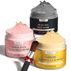Turmeric Vitamin C Clay Mask, Dead Sea Mud Mask, and Himalayan Clay Mask, Facial Skin Care Set for Deep Pore Cleansing, Reduce Blackheads Acne, Dark Spots, Oil Control, and Radiant Skin
