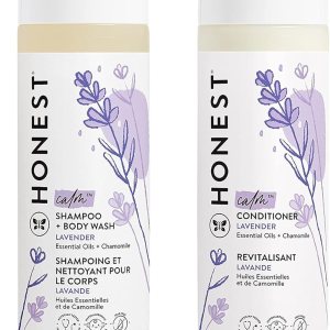 The Honest Company Silicone-Free Conditioner & 2-in-1 Cleansing Shampoo + Body Wash Duo | Gentle for Baby | Naturally Derived | Lavender Calm, 20 fl oz