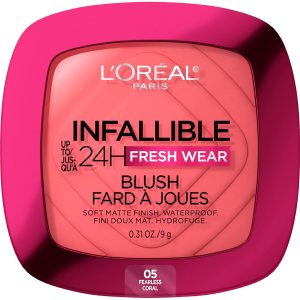 L’Oreal Paris Infallible Up to 24H Fresh Wear Soft Matte Blush, Blendable, Long-Lasting and Waterproof Cheek Make Up, Fearless Coral 05, 0.31 Oz