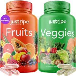 Fruits and Veggies Supplement – 90 Fruit and 90 Vegetable Capsules – 100% Whole Natural Superfood – Filled with Vitamins and Minerals – Supports Energy Levels (1 Pack)