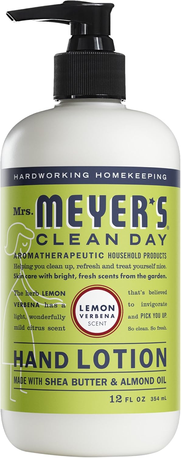 MRS. MEYER’S CLEAN DAY Hand Lotion for Dry Hands, Non-Greasy Moisturizer Made with Essential Oils, Lemon Verbena, 12 oz MRS. MEYER’S CLEAN DAY Hand Lotion for Dry Hands, Non-Greasy Moisturizer Made with Essential Oils, Lemon Verbena, 12 oz
