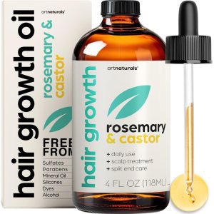 Artnaturals Organic Rosemary Castor Hair Oil + Massager Hair Growth Set Hair Growth Oil 4 ounces with Coconut & Olive Oil for Dry, Damaged & Split End