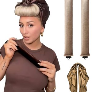 Heatless Hair Curler Overnight Curls Blowout Rods Headband No Heat Curlers to Sleep in Large Rods Hair Rollers Blowout Look for Short Hair Styling Tools Silk Hair Wrap Curling Set Khaki