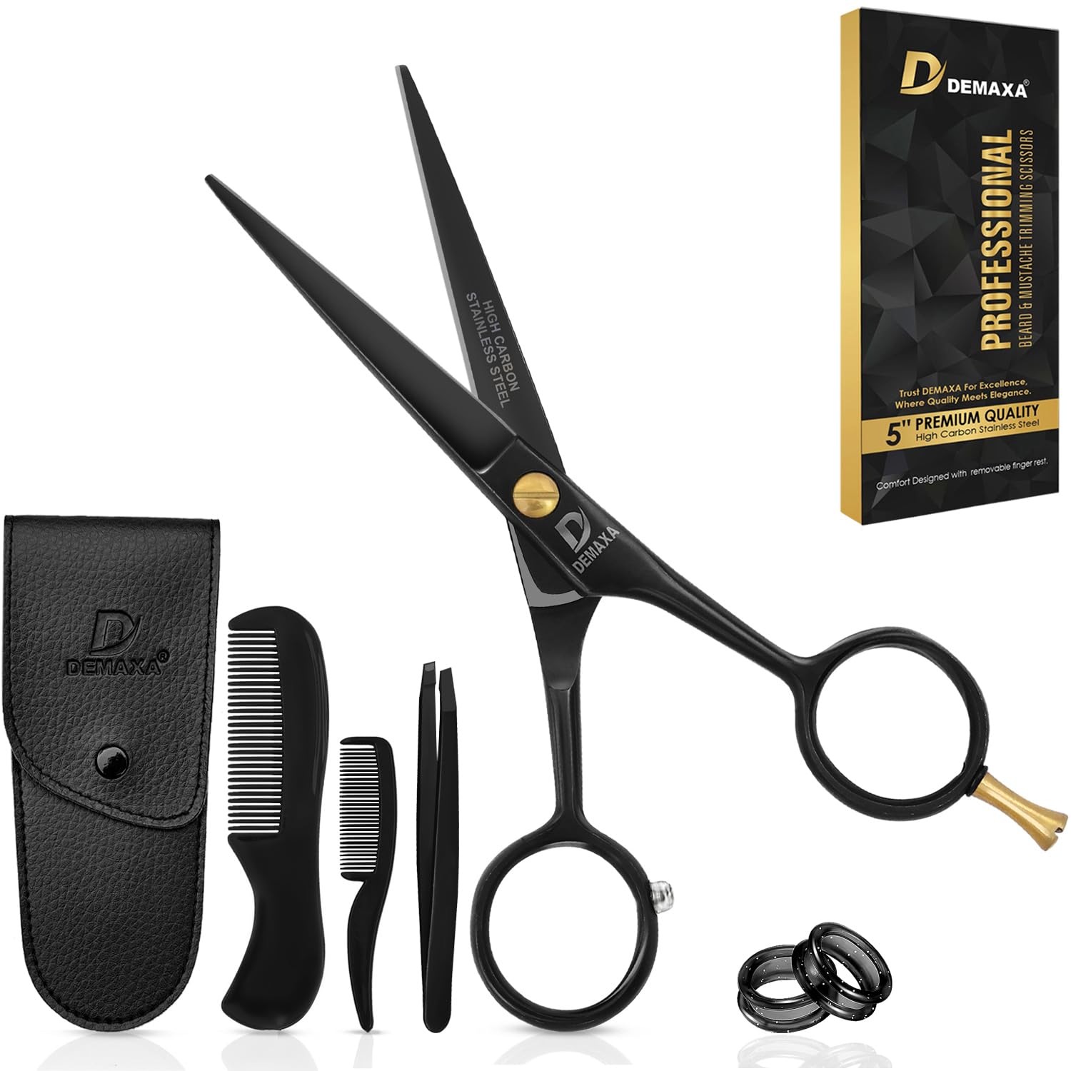 5″ Professional Mustache Scissors Beard Scissors for Men with Slanted Tweezers 1 Mustache Comb 1 Beard Comb & Pouch – Beard Trimming kit & Mustache Kit (Black With Tweezer) 5″ Professional Mustache Scissors Beard Scissors for Men with Slanted Tweezers 1 Mustache Comb 1 Beard Comb & Pouch – Beard Trimming kit & Mustache Kit (Black With Tweezer)