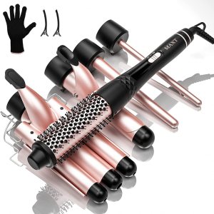 Curling Iron Set 5 in 1,MAXT Curling Wand Set Interchangeable Triple Barrel Curling Iron and Curling Brush Ceramic Barrel Wand Curling Iron(0.35”-1.25”)