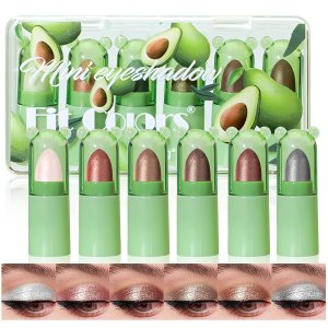 6 Colors Mini Cream Eyeshadow Stick Set, Pearl White Nude Brown Glitter Eyeshadow, Waterproof Long Lasting Shimmer Metallic Cream Neutral Eye Shadow Pencil Makeup Set