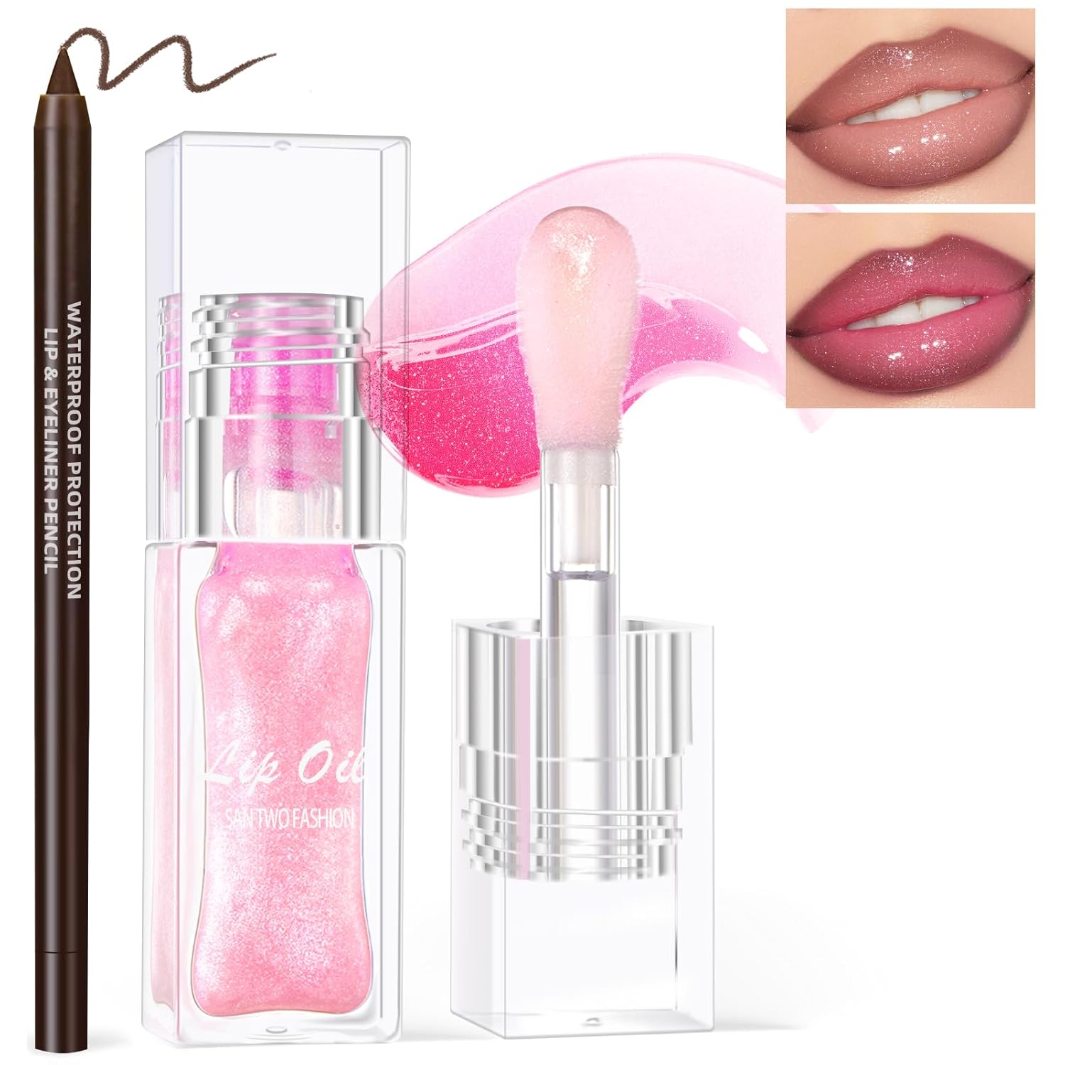 Boss up Hydrating Color Changing Lip Oil with Lip Liner,Big Brush Head Magic Non-Sticky Moisturizing Lightweight Pink Glitter Tinted Lip Gloss Plumping Lip Glow Oil for Dry Lips Makeup Set Boss up Hydrating Color Changing Lip Oil with Lip Liner,Big Brush Head Magic Non-Sticky Moisturizing Lightweight Pink Glitter Tinted Lip Gloss Plumping Lip Glow Oil for Dry Lips Makeup Set