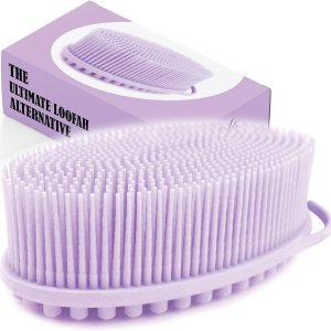 Avilana Exfoliating Silicone Body Scrubber Shower Brush- Hygienic Shower Loofah Sponge Alternative for Deep Clean & Soft Skin – Silicone Body Brush and Silver Infused Silicone Body Brush