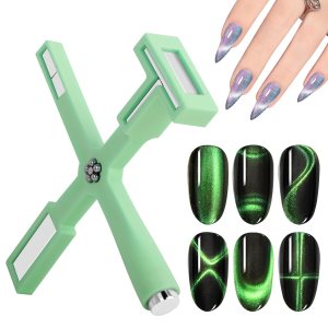 Nail Magnet Set, Upgraded 5 in 1 Multi-Function Nail Magnet Pens with Silicone Protective Case, Magnetic Nail Polish Magnet Wand for Nails Cat Eye Nail Design Tools Nail Art Accessories(Green)