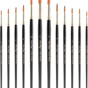 12 Pcs Round Paint Brushes Watercolor Brushes Round Tip Artist Painting Brushes Professional Nylon Detail Paint Brush for Watercolor Acrylic Ink Gouache Oil Tempera Painting