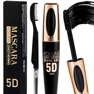 Black Waterproof Mascara for Eyelashes, 5D Silk Fiber Liquid Lash Extensions Colored Tubing Mascara with Eyelash Brush, Long Lasting Curling Mascara Black Volume and Length, Eye Makeup Gift for Women