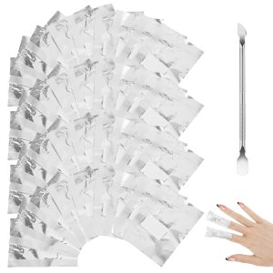 Aster 200 Pcs Gel Polish Remover Nail Foil Sheets with 1 Pcs Cuticle Pusher, Acrylic Nail Polish Remover Pads Foil Wraps, Soak Off Pre-attached Lint Free Cotton Foil Pads for Removing Nail Polish