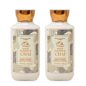 Bath & Body Works White Pumpkin & Chai 2 Pack 24 Hour Moisture Body Lotion Bundle – 8 fl oz / 236 mL each