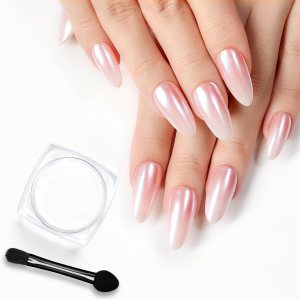 beetles Gel Polish White Chrome Nail Powder for Gel Nails, Pearl Nail Powder Mirror Effect Nail Glitter Manicure Holographic Pigment for Nail Art Design