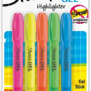 SHARPIE Gel Highlighters, Bullet Tip, Assorted Fluorescent Colors, 5 Count Pack, Smear and Bleed Resistant, Long-lasting and Uncapable