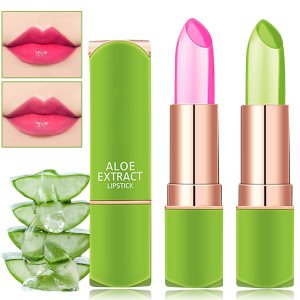 2 PCS Jelly Crystal Aloe Vera Lipstick,Magic Temperature PH Color Changing Lipstick Tinted Lip Balm Long Lasting Waterproof Nourishing Lip Gloss Lip Tint Stain Glossy Mood Lipstick Set for Women
