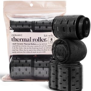 Kitsch Ceramic Thermal Hair Rollers for Short Hair – Assorted Velcro Rollers for Hair, Rollers Hair Curlers for Long Hair,Hair Roller, Self Grip Hair Rollers for Blowout Look for Long Hair -8pcs Black