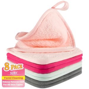 Sukh Makeup Remover Cloth – 8PCS Makeup Cloth Microfiber for Facial Cleaning 6″ x 6″ Reusable Face Wash Cloth for All Skin Types Face Wash Cloth Soft Makeup Towels Facial Cleansing Cloths for Women