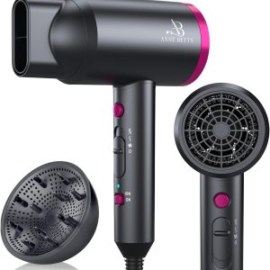 Hair Dryer with Diffuser, Blow Dryer for Curly Hair for Women/Men, 1800 Watt Ionic HairDryer, Blow Dryer with Nozzle for Fast Drying as Salon, Lightweight and Quiet