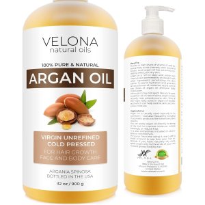 velona Argan Oil – 32 oz (With Pump) | 100% Pure and Natural | Morocco Oil | Stimulate Hair Growth, Skin, Body and Face Care | Nails Protector | Unrefined, Cold Pressed | Cap Kit