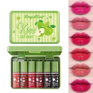 6 Colors Lip Tint Stain Set, Korean Velvet Watery Lip Tint Hydrating Mini Liquid Lipstick, Plumping Lip Gloss Moisturizing Tinted for Cheek & Lip, Vivid Color, Lip Stain Lip Tint Makeup Gift