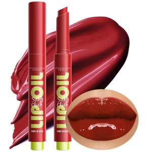 2 in 1 Moisturizing Tinted Lip Gloss Lip Balm Lip Makeup Fat Oil Slick Lip Plumper Gloss Lightweight Buildable Vegan Lipbalm Plumping Lipgloss For Women Girls Long-Lasting Dry Lip Care 07 # Wine Red
