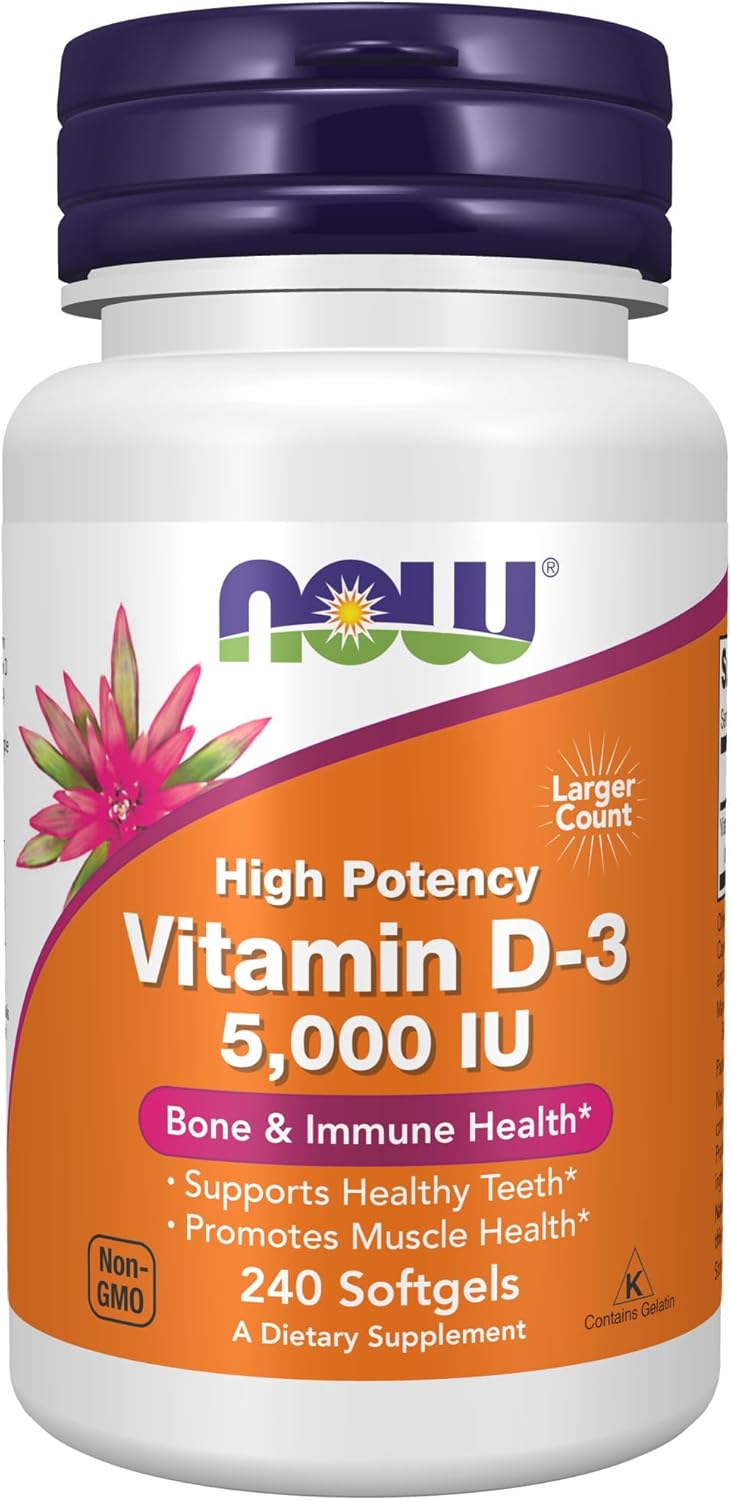 NOW Supplements, Vitamin D-3 5,000 IU,High potency, Structural Support*, 240 Softgels NOW Supplements, Vitamin D-3 5,000 IU,High potency, Structural Support*, 240 Softgels