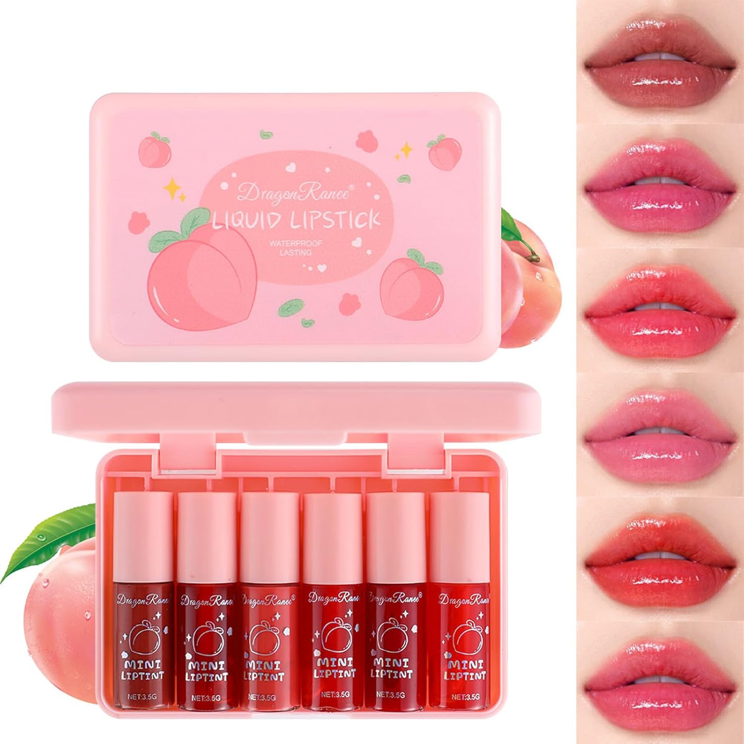 6 Colors Lip Tint Stain Set, Korean Lip Tint, Multi-use Lip and Cheek Tint Watery Lip Stain Long Lasting Waterproof, Lightweight, Non-sticky, High Pigment (Peach) 6 Colors Lip Tint Stain Set, Korean Lip Tint, Multi-use Lip and Cheek Tint Watery Lip Stain Long Lasting Waterproof, Lightweight, Non-sticky, High Pigment (Peach)