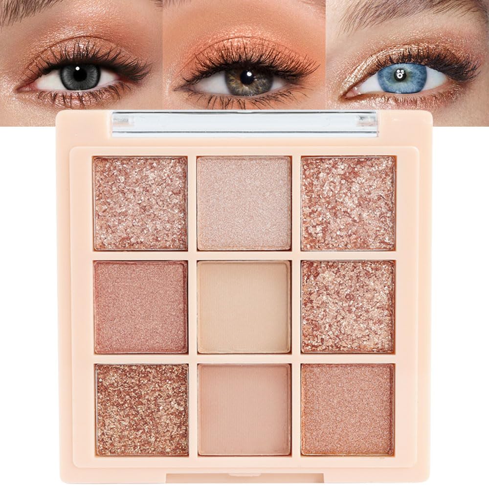 9 Colors Nude Champagne Gold Matte Shimmer Eyeshadow Palette for Eye Makeup,High Pigmented Eye Shadow Primers Powder Palet de sombras de ojos-04# 9 Colors Nude Champagne Gold Matte Shimmer Eyeshadow Palette for Eye Makeup,High Pigmented Eye Shadow Primers Powder Palet de sombras de ojos-04#