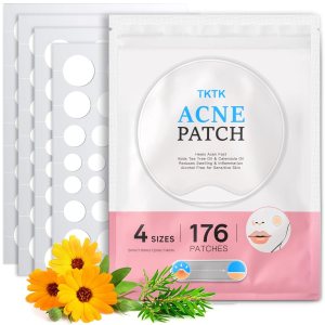 TKTK Pimple Patches Acne Patches for Face, 4 Sizes 176 Patches Hydrocolloid Acne Cover Patch, Clear Easy To Peel Acne Absorbing Zit Patch with Tea Tree & Calendula Oil