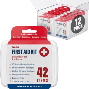 500 Piece Mini First Aid Kit for Home, Car, Office, Outdoors, Travel Size Small First Aid Kits with Adhesive Bandages and Pads – Bulk First Aid Supplies in Compact & Lightweight Case (12 Pack)