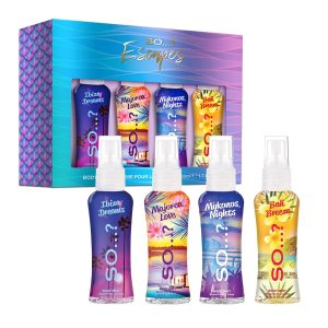 So…?…? Escapes Body Mist Gift Set – Perfumes for Women – Everyday Body Spray for Women – Vegan, Cruelty-Free – Fragrance Gifts for Women – 4 pcs