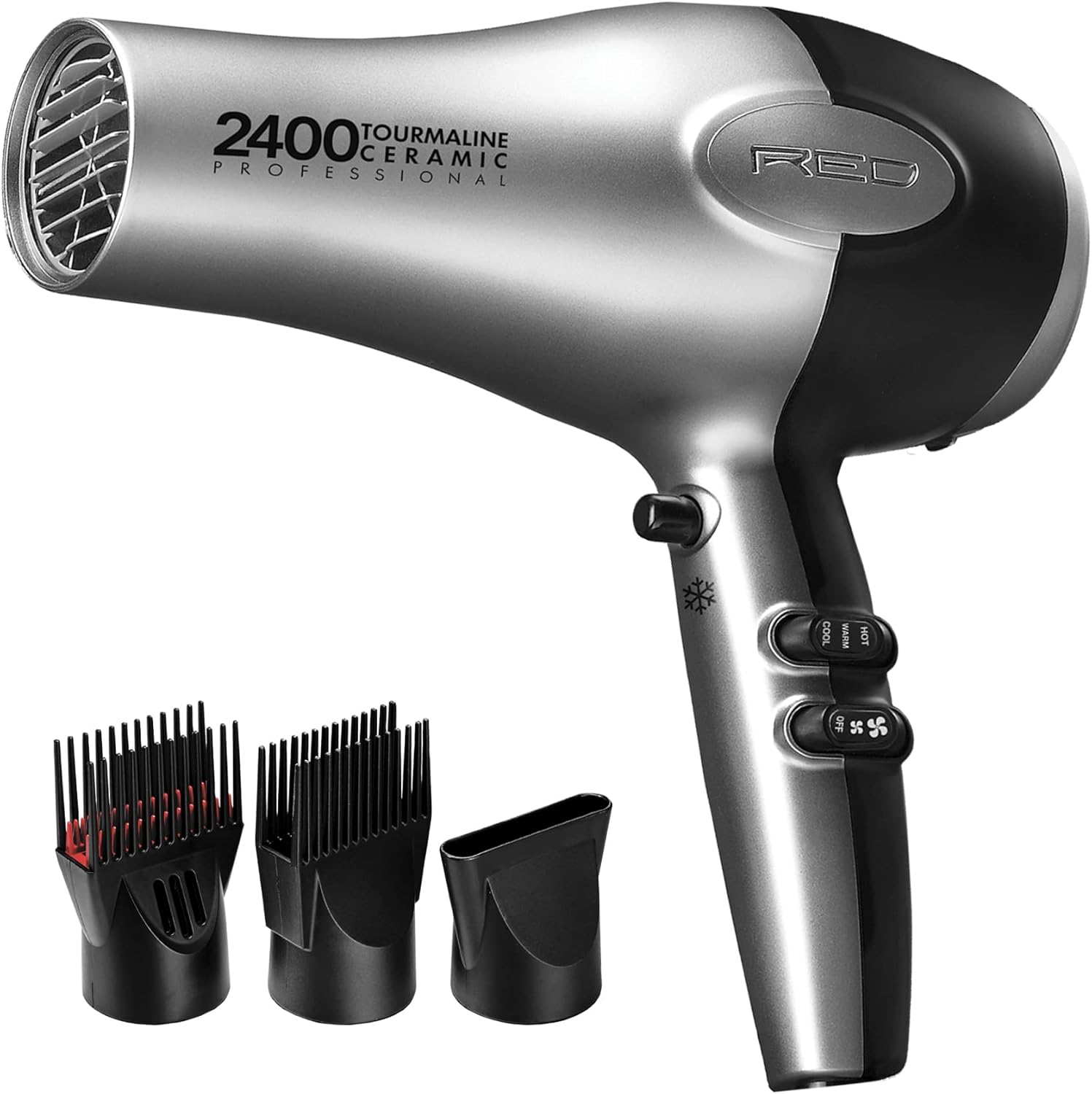 RED by Kiss Hair Dryer 2400 Tourmaline Ceramic Technology, Professional Blow Dryer, Maximum Shine, Fast Drying, Adjustable Settings, 3 Attachments, Salon Quality RED by Kiss Hair Dryer 2400 Tourmaline Ceramic Technology, Professional Blow Dryer, Maximum Shine, Fast Drying, Adjustable Settings, 3 Attachments, Salon Quality