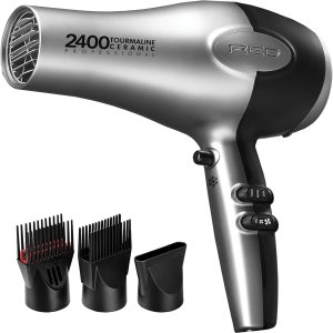RED by Kiss Hair Dryer 2400 Tourmaline Ceramic Technology, Professional Blow Dryer, Maximum Shine, Fast Drying, Adjustable Settings, 3 Attachments, Salon Quality