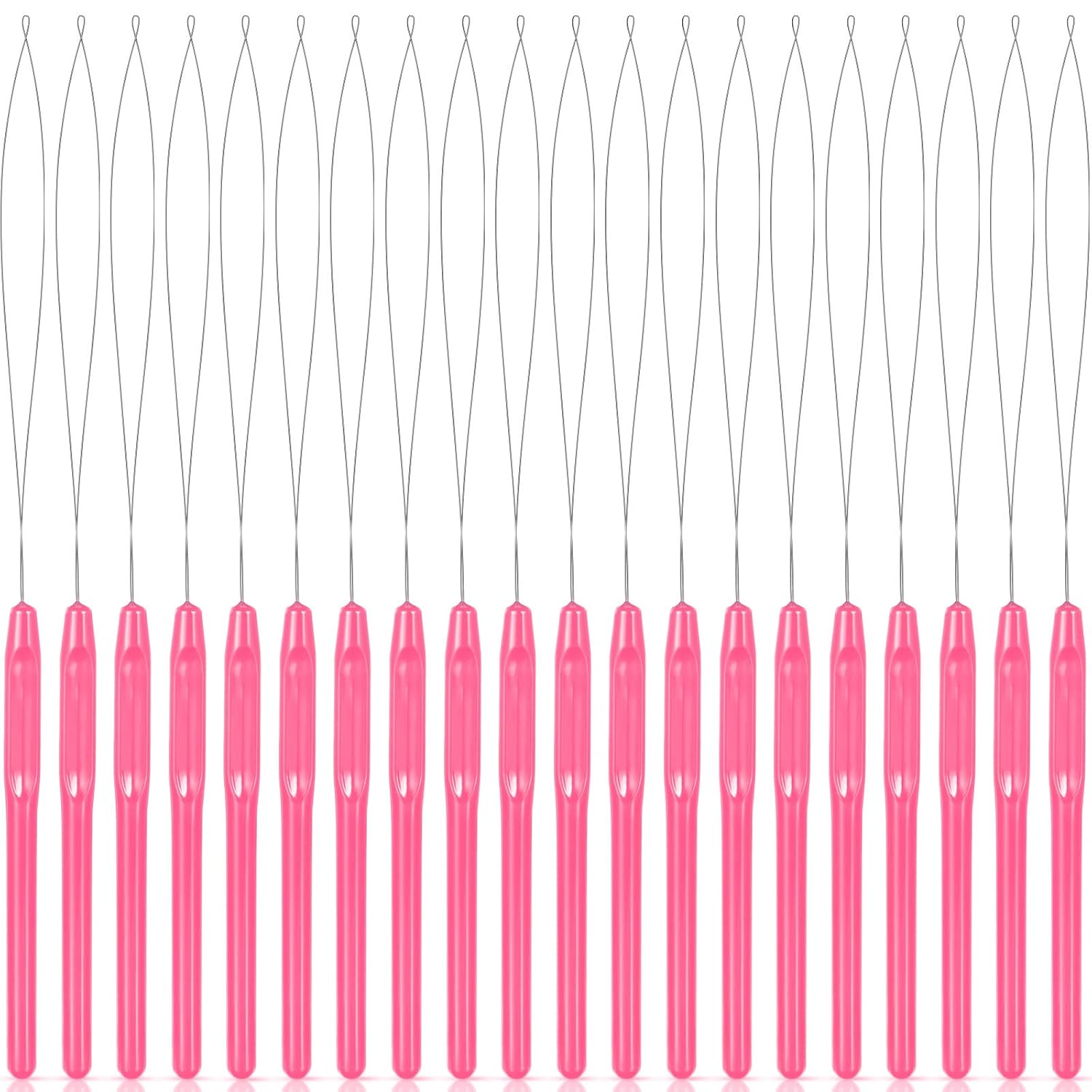 20 Pieces Hair Extension Loop Needle Threader Pulling Hook Needle Bead Device Tool for Hair or Feather Extensions Supplies, DIY Hook Tool Loop Tools (Pink) 20 Pieces Hair Extension Loop Needle Threader Pulling Hook Needle Bead Device Tool for Hair or Feather Extensions Supplies, DIY Hook Tool Loop Tools (Pink)