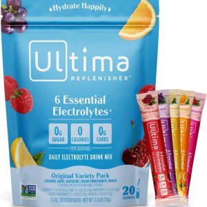 Ultima Replenisher Daily Electrolyte Drink Mix – Original Variety, 20 Stickpacks – Hydration Packets with 6 Electrolytes & Minerals – Keto Friendly, Vegan, Non- GMO & Sugar-Free Electrolyte Powder