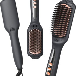 LANDOT Hair Straightener Brush Heated Straightening Brush: Negative Ion Ceramic Hot Hair Brush Straightener for Smooth Frizz-Free Hair