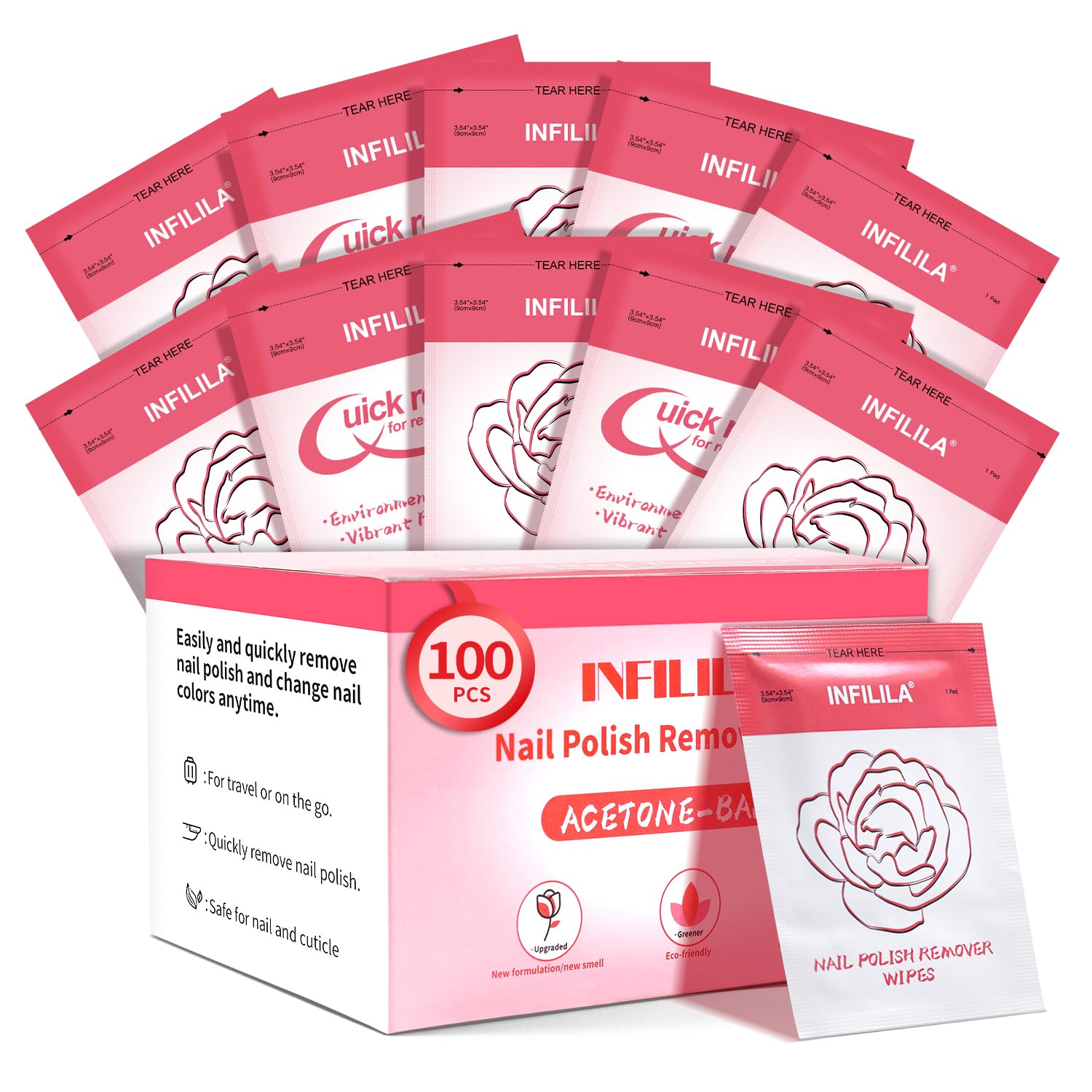 NXJ INFILILA Nail Polish Remover Pads, Acetone Nail Polish Remover, 100PCS Quick Nail Polish Remover Wipes, Individually Wrapped Nail Polish Remover Wet Wipes with Aloe Vera for Removing Nail Polish NXJ INFILILA Nail Polish Remover Pads, Acetone Nail Polish Remover, 100PCS Quick Nail Polish Remover Wipes, Individually Wrapped Nail Polish Remover Wet Wipes with Aloe Vera for Removing Nail Polish